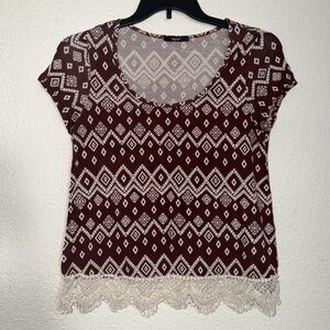 Papaya Women's Brown Aztec Lace Tee Size Small